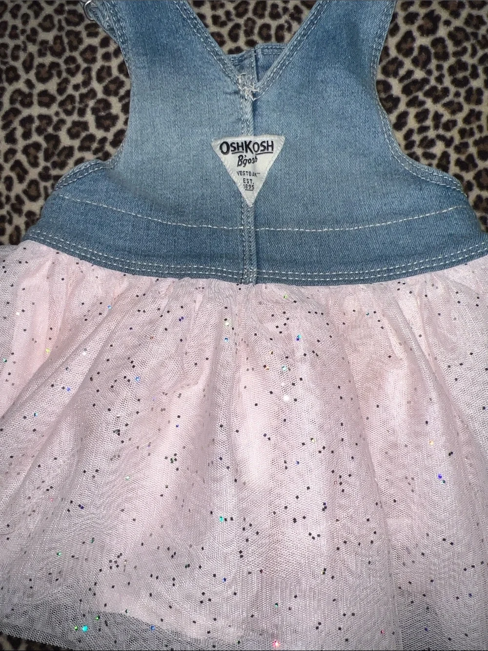 OshKosh B'gosh Denim Unicorn Overall Dress with Pink Tulle Skirt